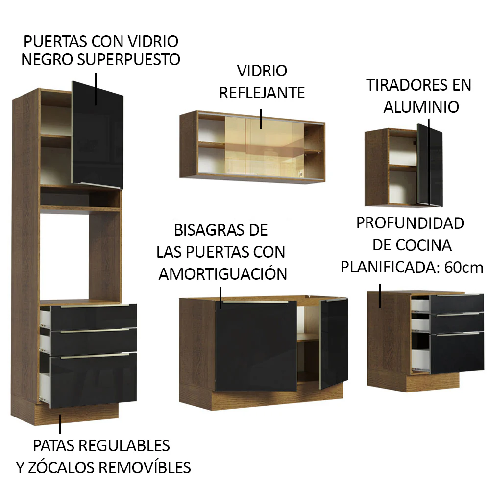 Combo completo de Cocina 240cm Marrón/Negro Lux Madesa 02 - Image 4
