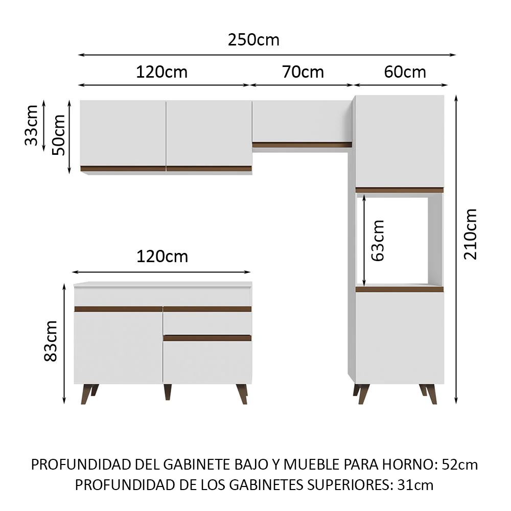 Combo completo de Cocina 250cm Blanco Reims Madesa 06 - Image 2