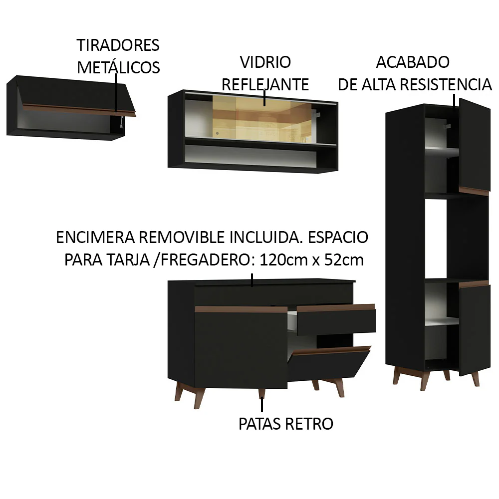 Combo completo de Cocina 250cm Negro Reims Madesa 04 - Image 4