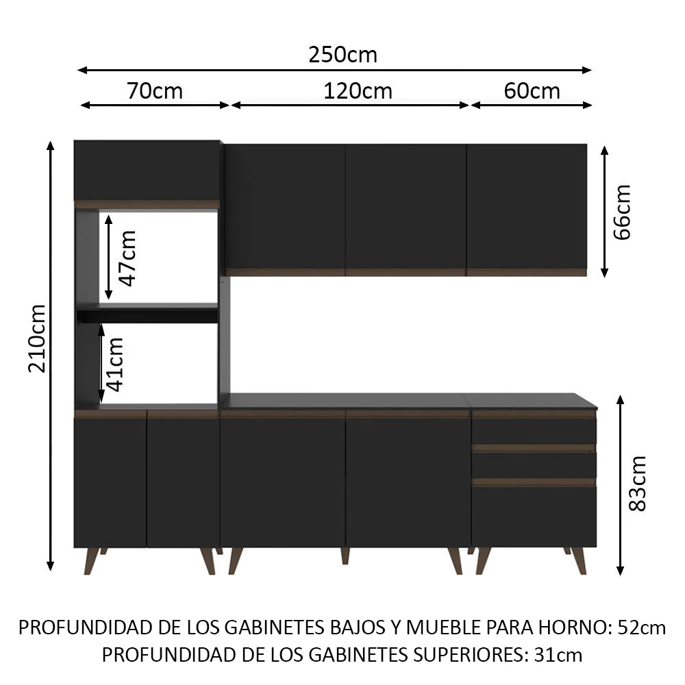 Combo completo de Cocina 250cm Reims Negro - Image 2