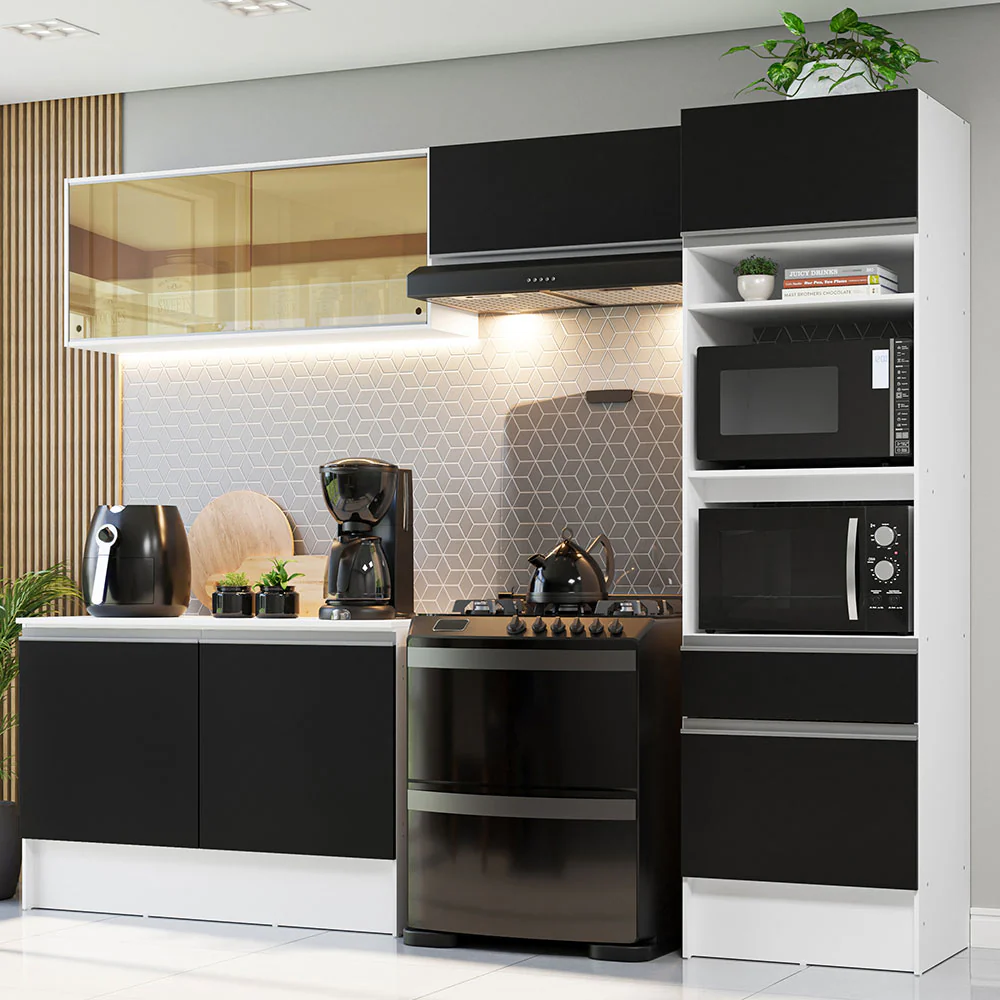 Combo Completo de Cocina 260 cm Blanco/Negro Diamante Madesa 02