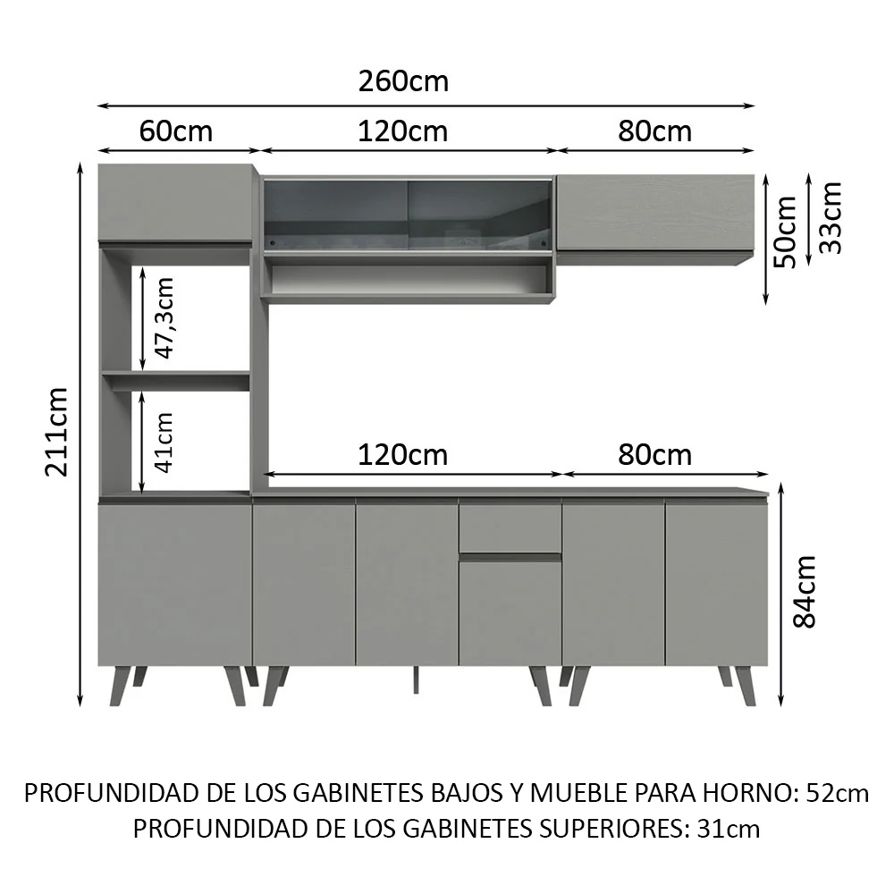 Combo Completo de Cocina 260 cm Gris Nice Madesa 01 - Image 2