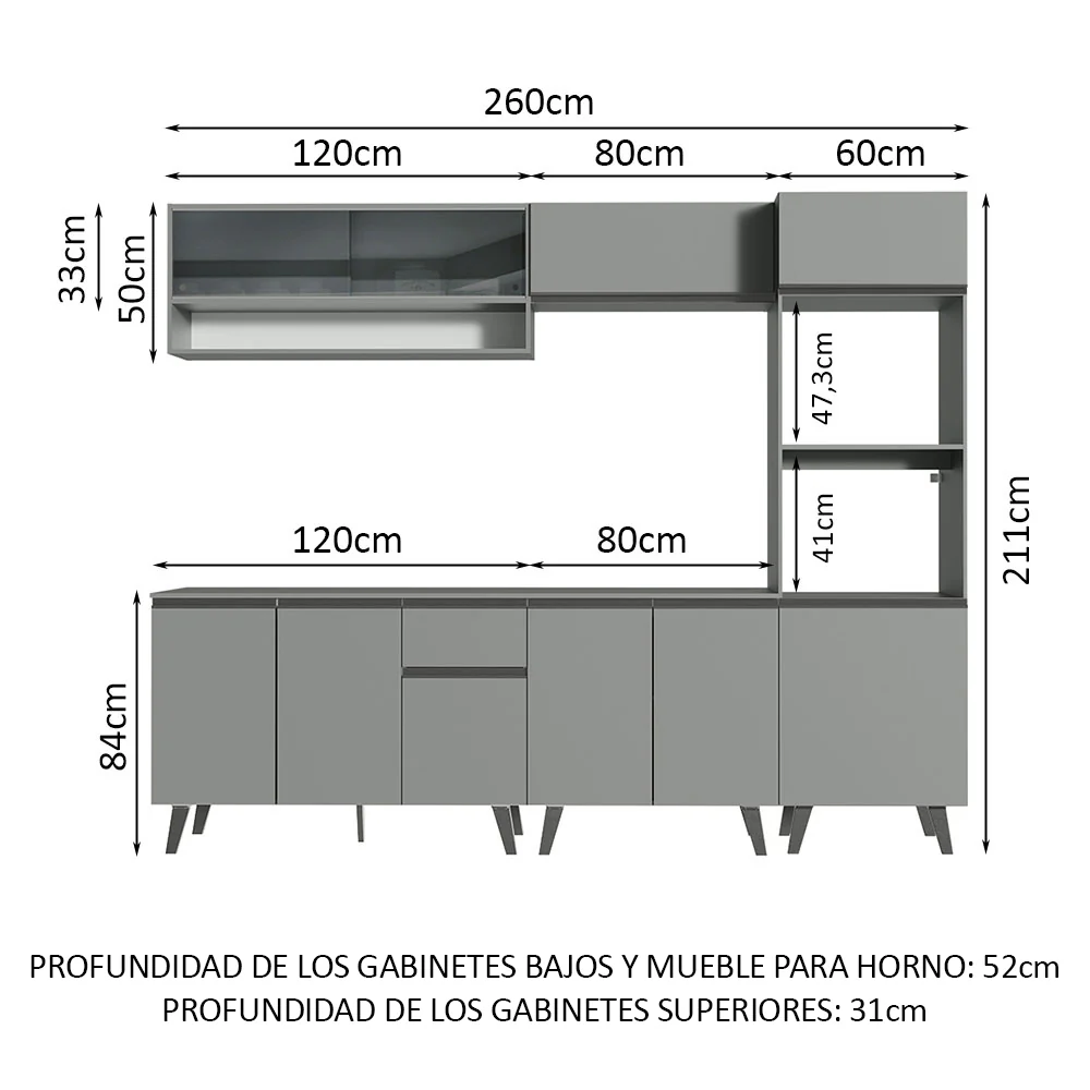 Combo Completo de Cocina 260 cm Gris Nice Madesa 06 - Image 2