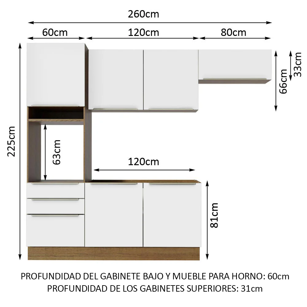 Combo Completo de Cocina 260 x 60 cm Marrón/Blanco Aterciopelado Lux Madesa 03 - Image 2