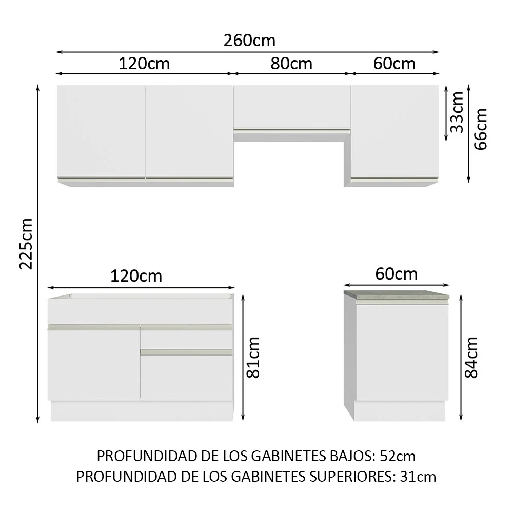 Combo completo de Cocina 260cm Blanco Glamy 04 - Image 2