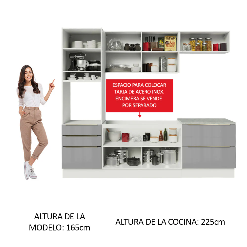 Combo completo de Cocina 260cm Blanco/Gris Lux Madesa 01 - Image 5