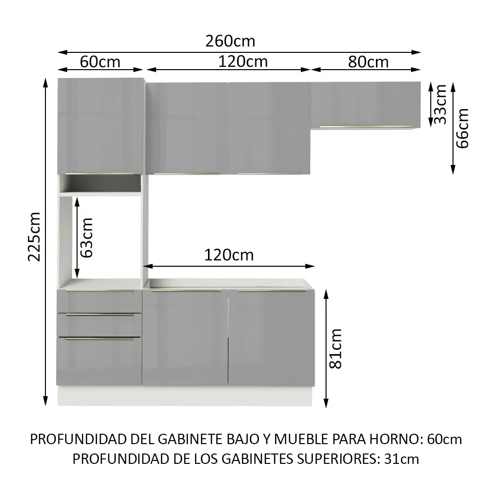 Combo completo de Cocina 260cm Blanco/Gris Lux Madesa 03 - Image 3