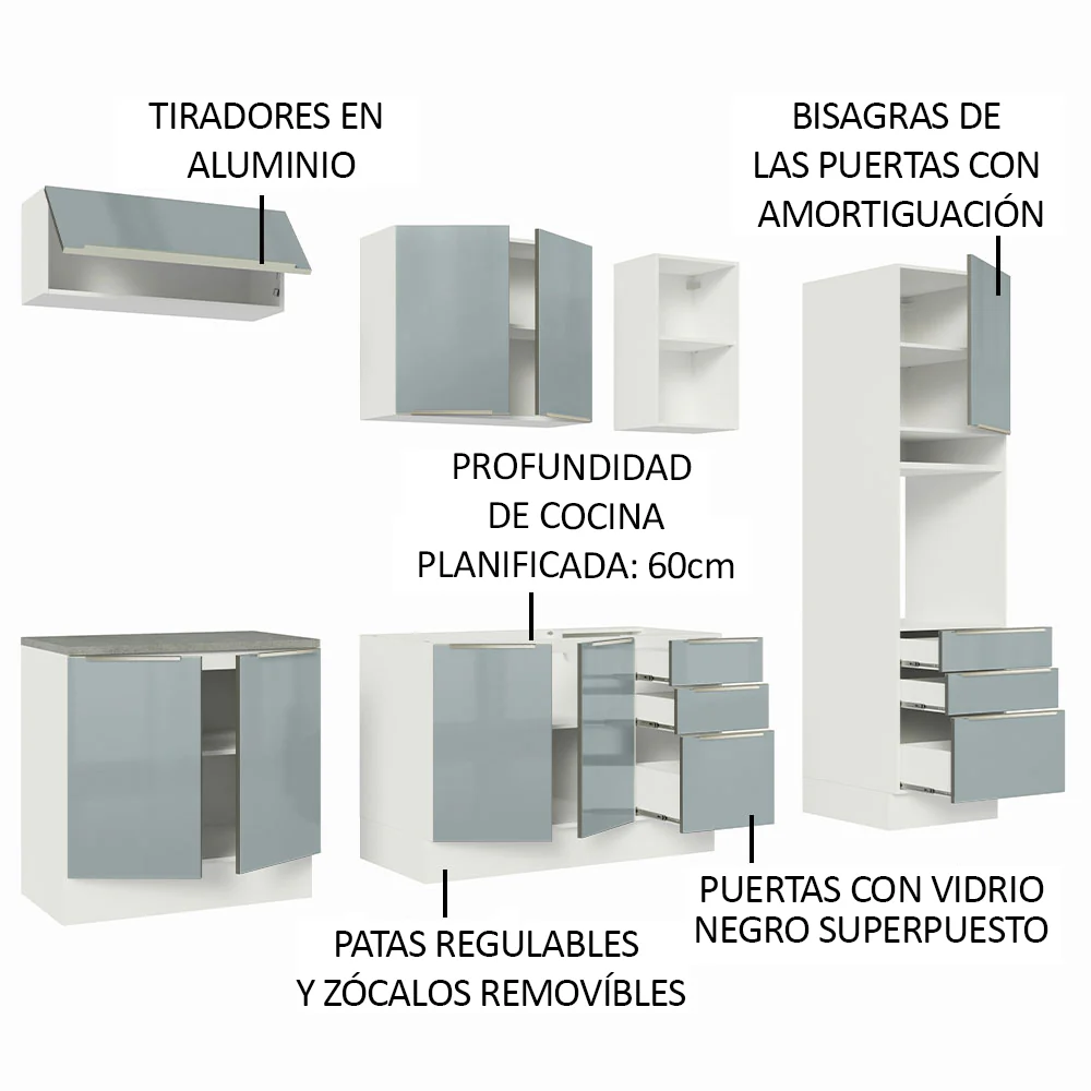 Combo completo de Cocina 260cm Blanco/Gris Lux Madesa 08 - Image 4