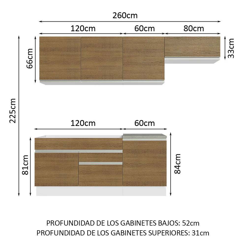 Combo completo de Cocina 260cm Blanco/Marrón Glamy Madesa 03 - Image 3