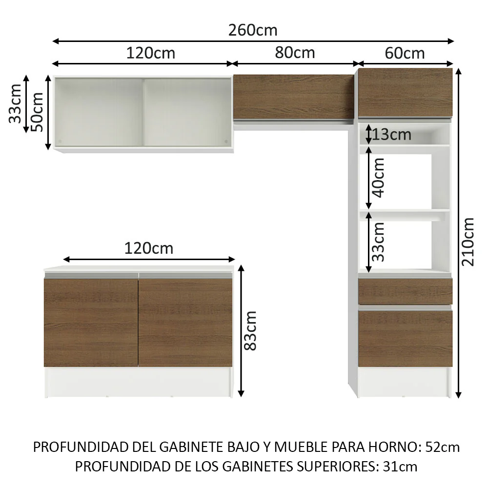 Combo completo de Cocina 260cm Blanco/Marrón Topazio 01 - Image 2