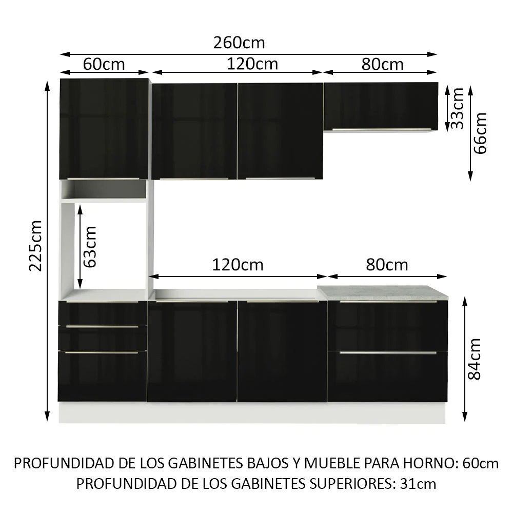Combo completo de Cocina 260cm Blanco/Negro Lux Madesa 01 - Image 3