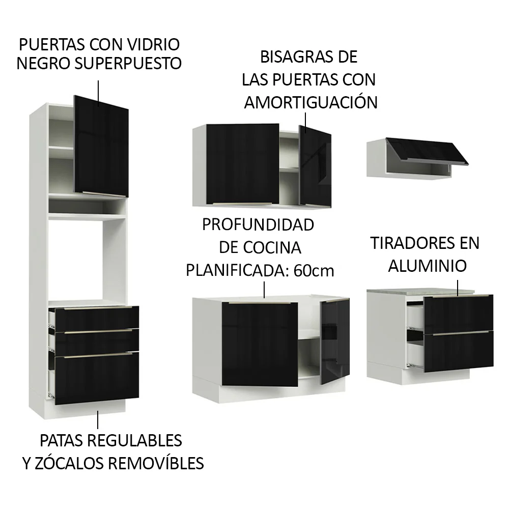 Combo completo de Cocina 260cm Blanco/Negro Lux Madesa 01 - Image 4