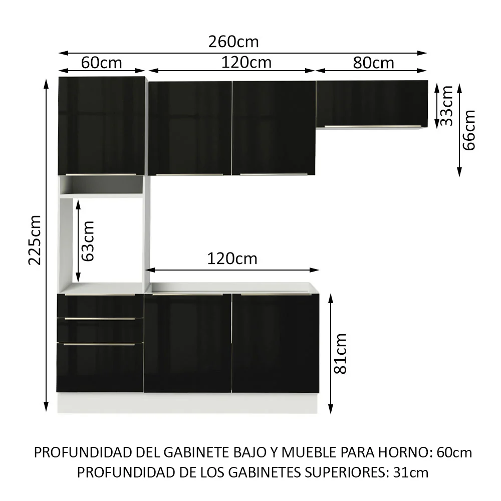 Combo completo de Cocina 260cm Blanco/Negro Lux Madesa 03 - Image 3