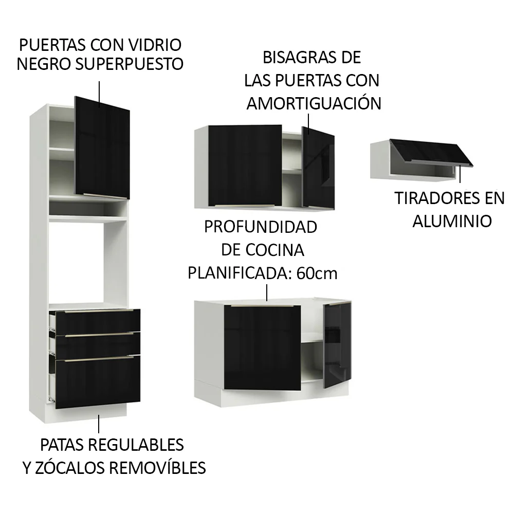 Combo completo de Cocina 260cm Blanco/Negro Lux Madesa 03 - Image 4