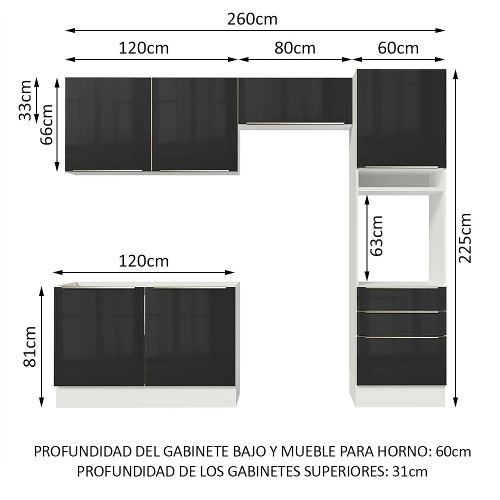 Combo completo de Cocina 260cm Blanco/Negro Lux Madesa 05 - Image 3