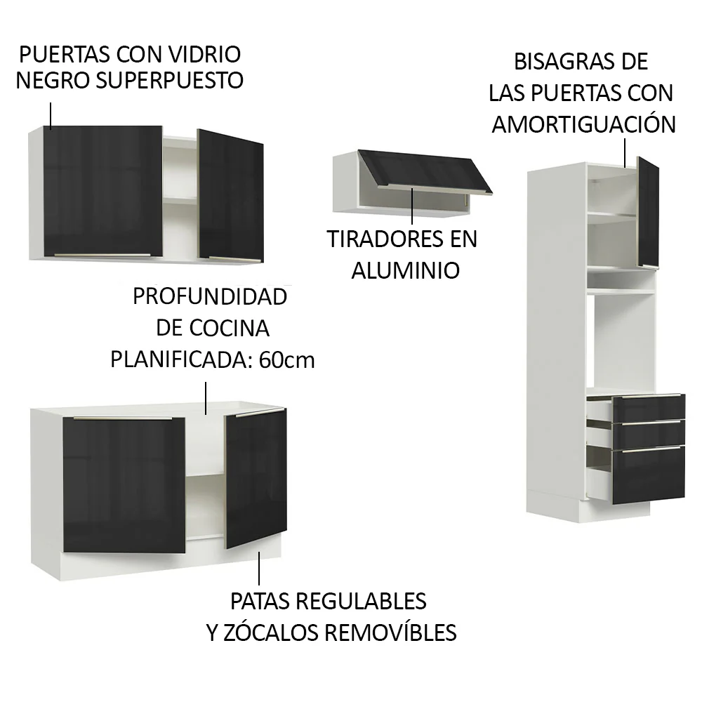 Combo completo de Cocina 260cm Blanco/Negro Lux Madesa 05 - Image 4