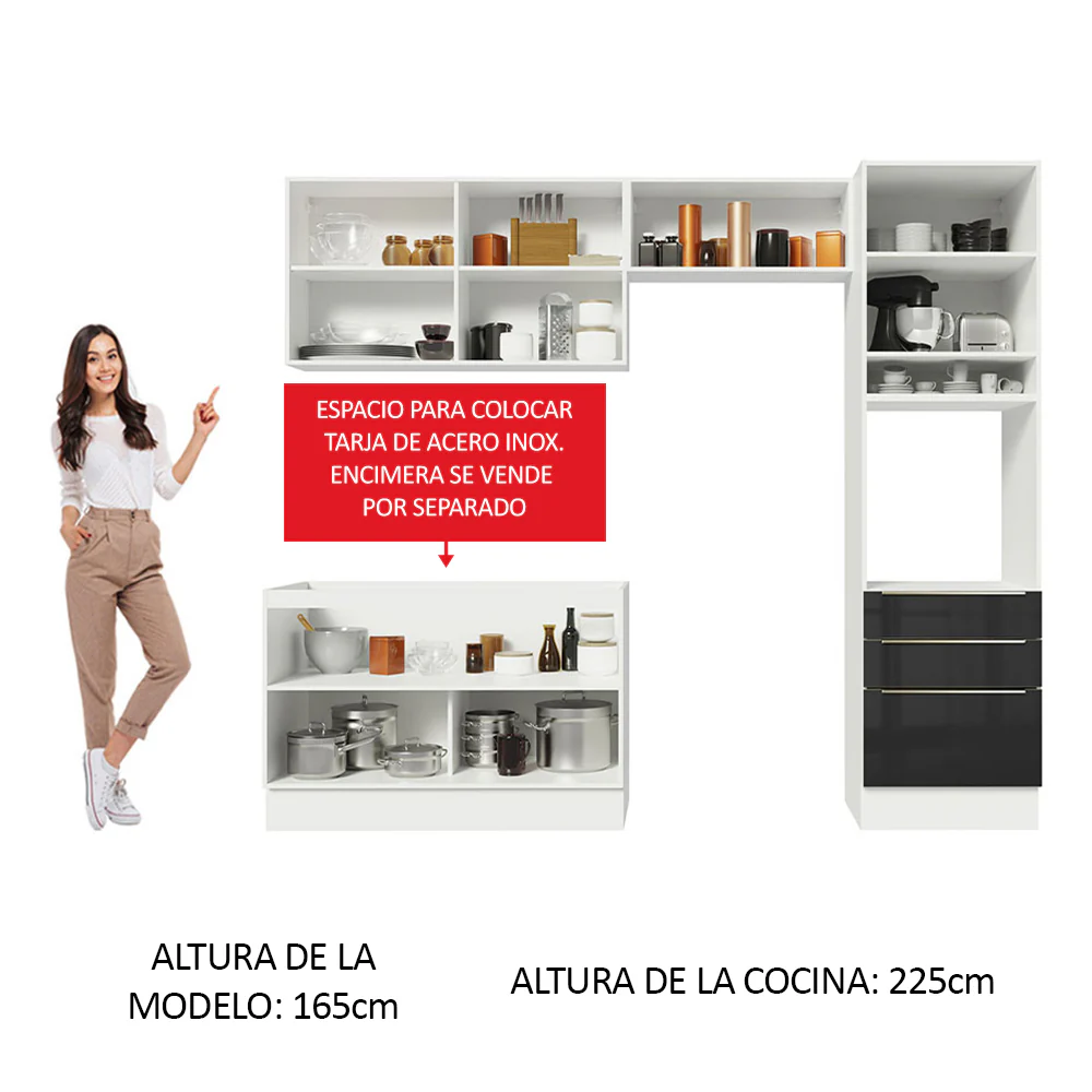 Combo completo de Cocina 260cm Blanco/Negro Lux Madesa 05 - Image 5