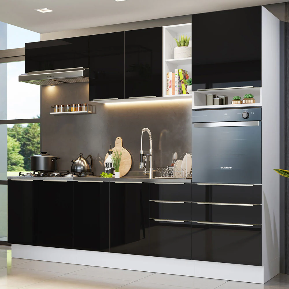 Combo completo de Cocina 260cm Blanco/Negro Lux Madesa 08