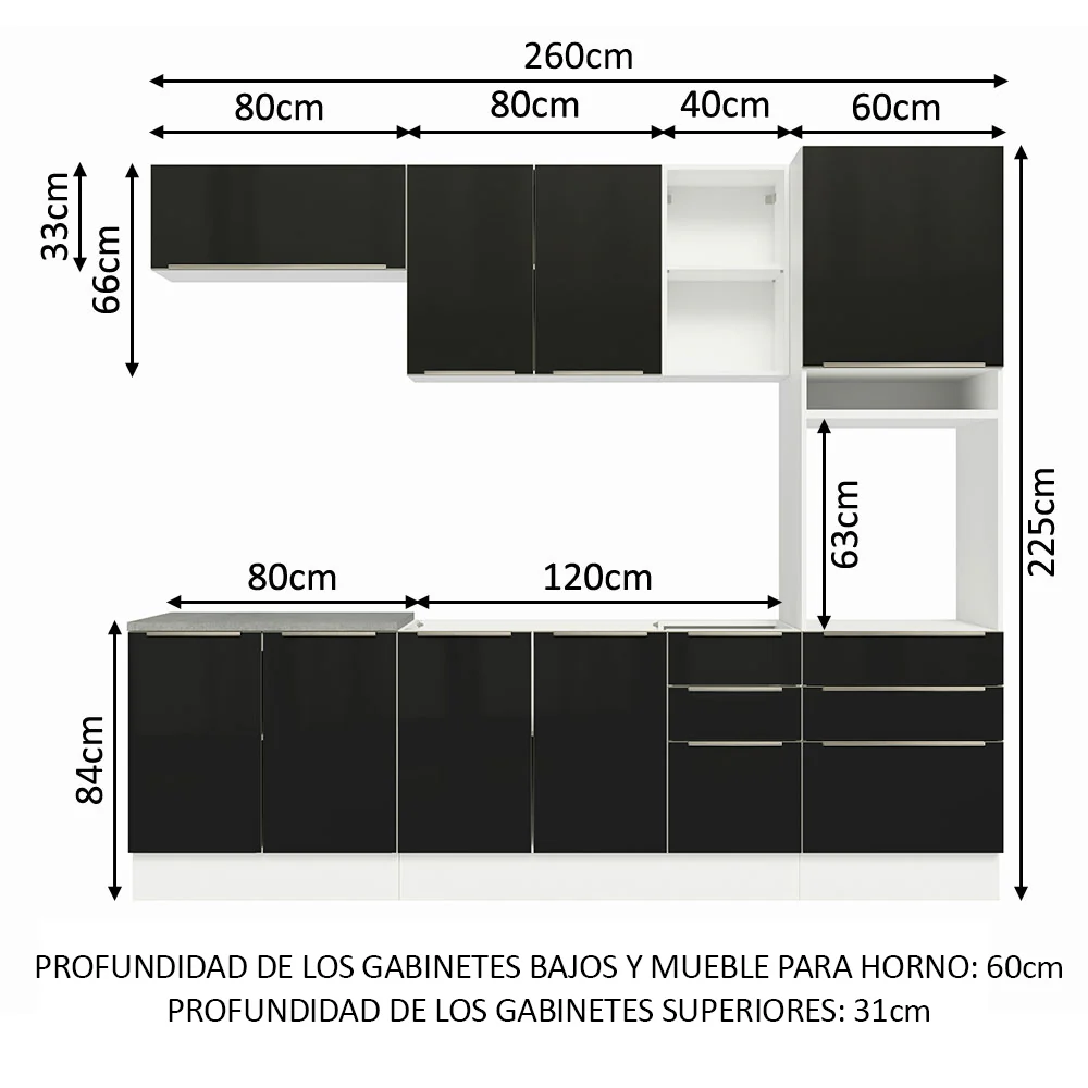 Combo completo de Cocina 260cm Blanco/Negro Lux Madesa 08 - Image 3