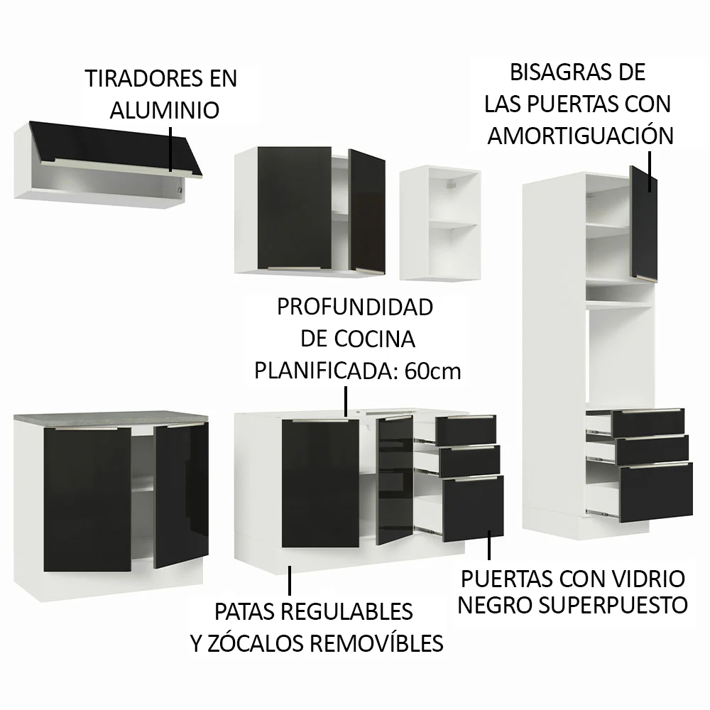 Combo completo de Cocina 260cm Blanco/Negro Lux Madesa 08 - Image 4
