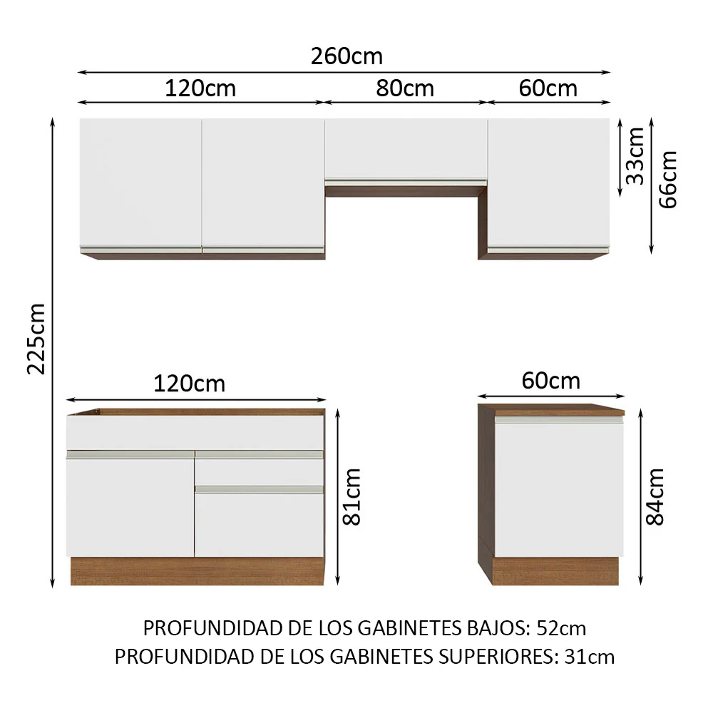 Combo completo de Cocina 260cm Glamy Madesa Marrón/Blanco 05 - Image 2