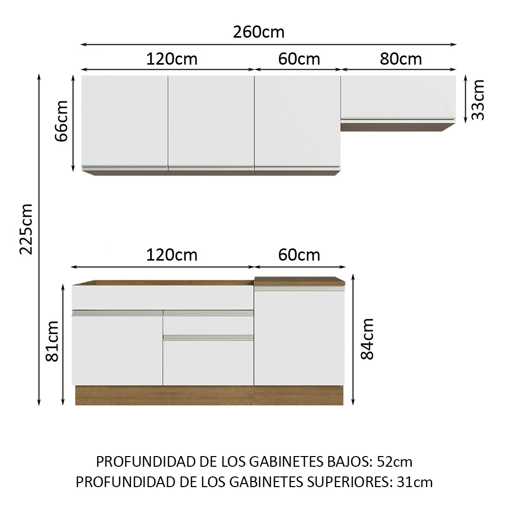 Combo completo de Cocina 260cm Marrón/Blanco Glamy Madesa 03 - Image 3