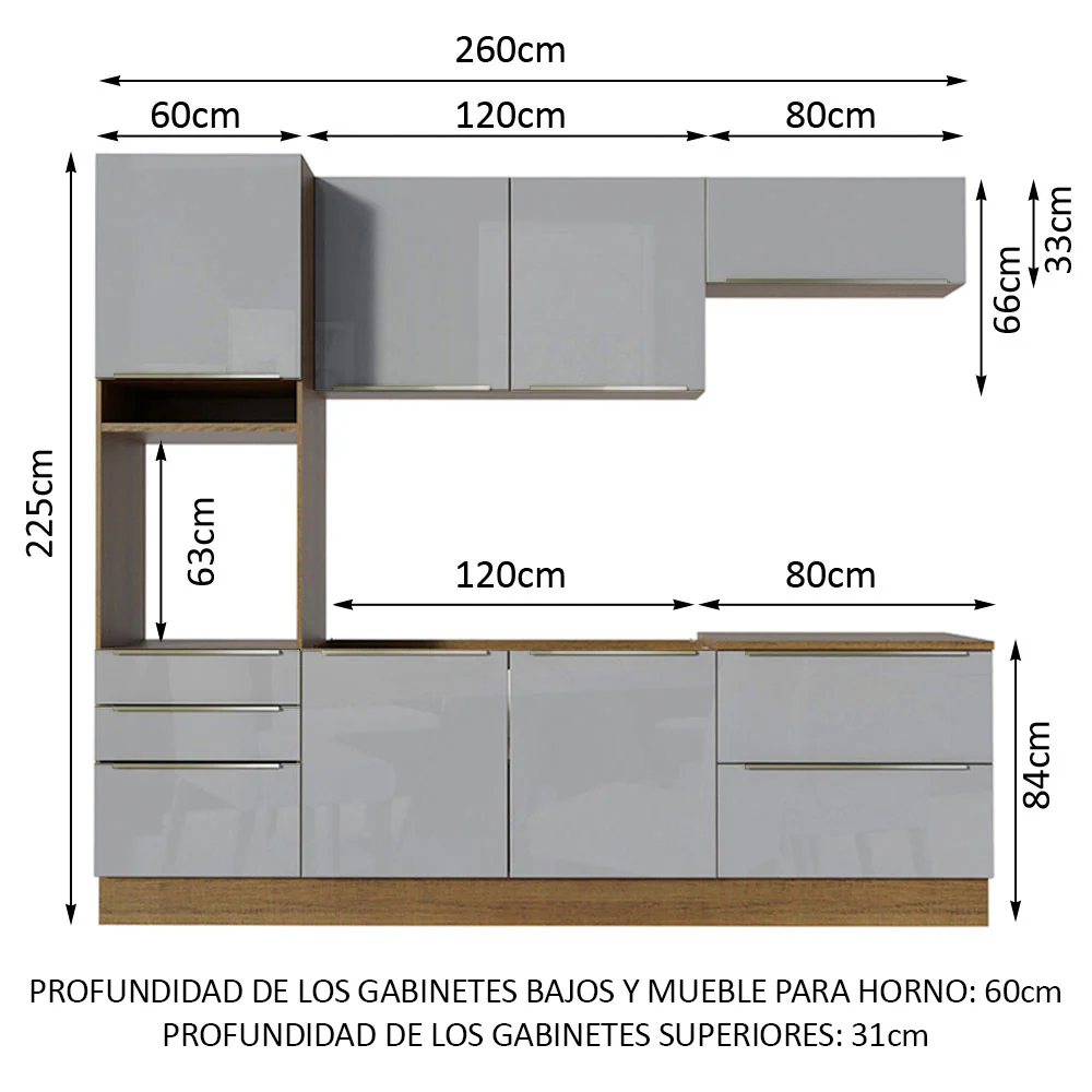 Combo completo de Cocina 260cm Marrón/Gris Lux Madesa 01 - Image 3