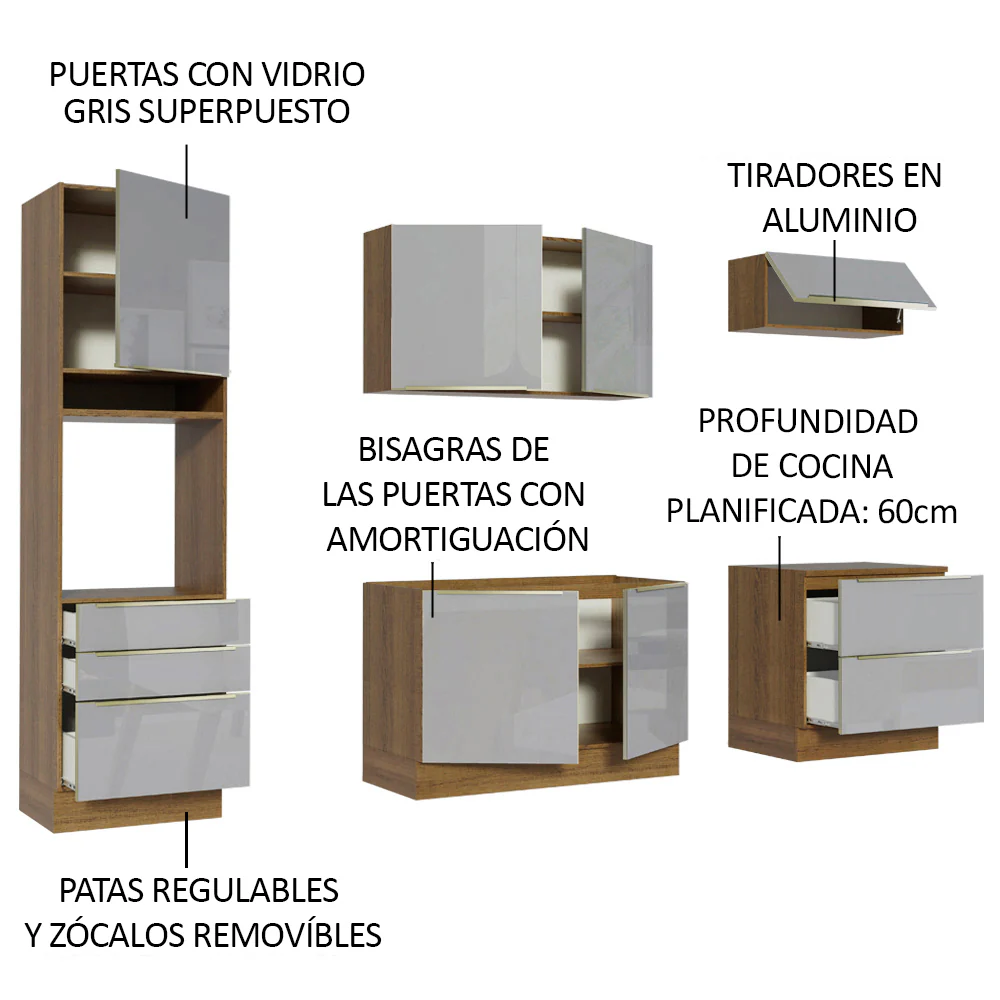 Combo completo de Cocina 260cm Marrón/Gris Lux Madesa 01 - Image 4