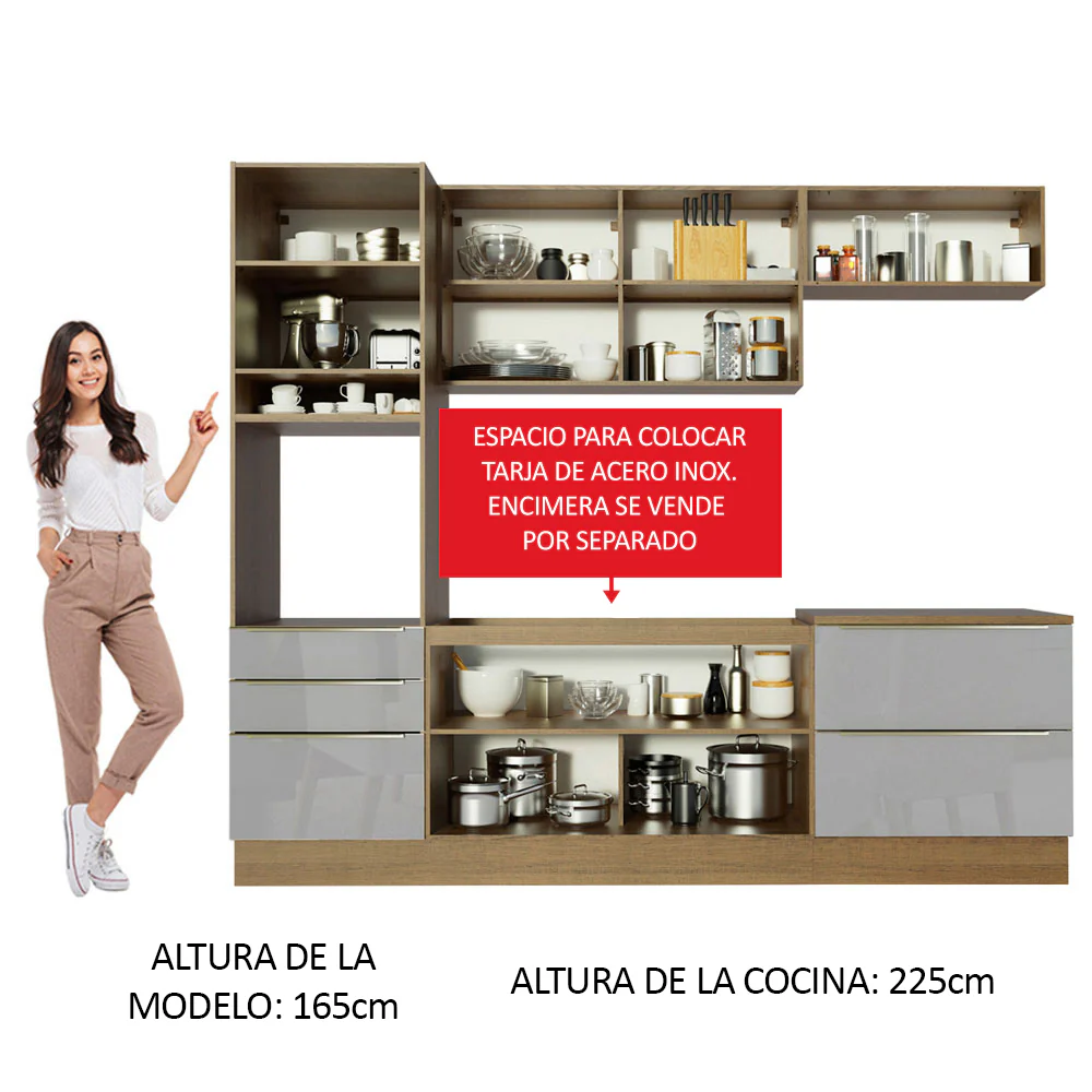 Combo completo de Cocina 260cm Marrón/Gris Lux Madesa 01 - Image 5