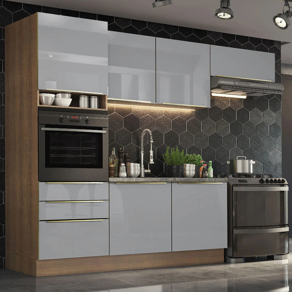 Combo completo de Cocina 260cm Marrón/Gris Lux Madesa 03