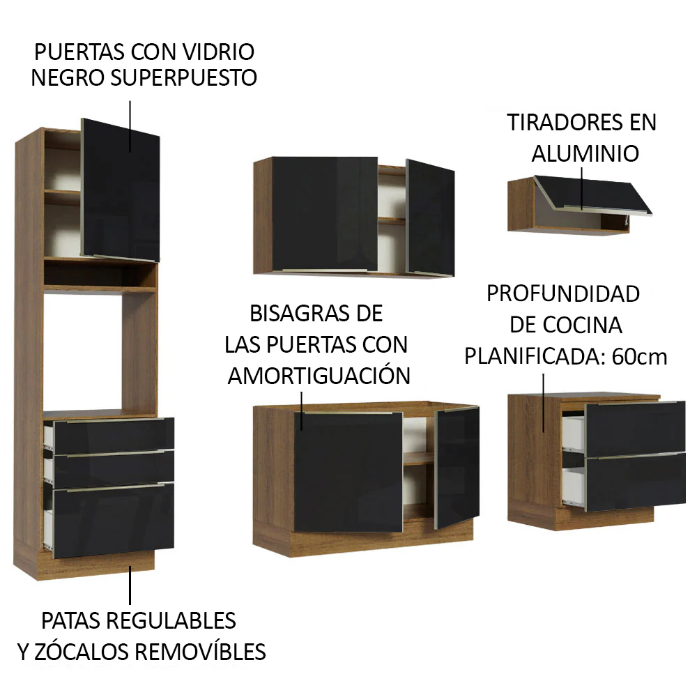 Combo completo de Cocina 260cm Marrón/Negro Lux Madesa 01 - Image 4
