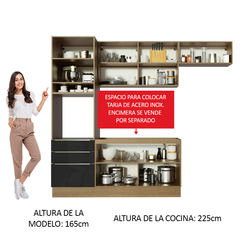 Combo completo de Cocina 260cm Marrón/Negro Lux Madesa 03 - Image 5