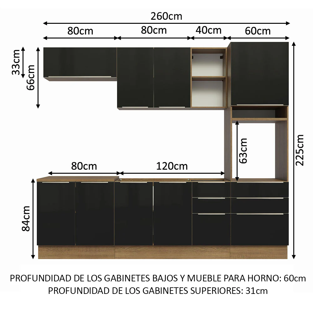 Combo completo de Cocina 260cm Marrón/Negro Lux Madesa 08 - Image 3