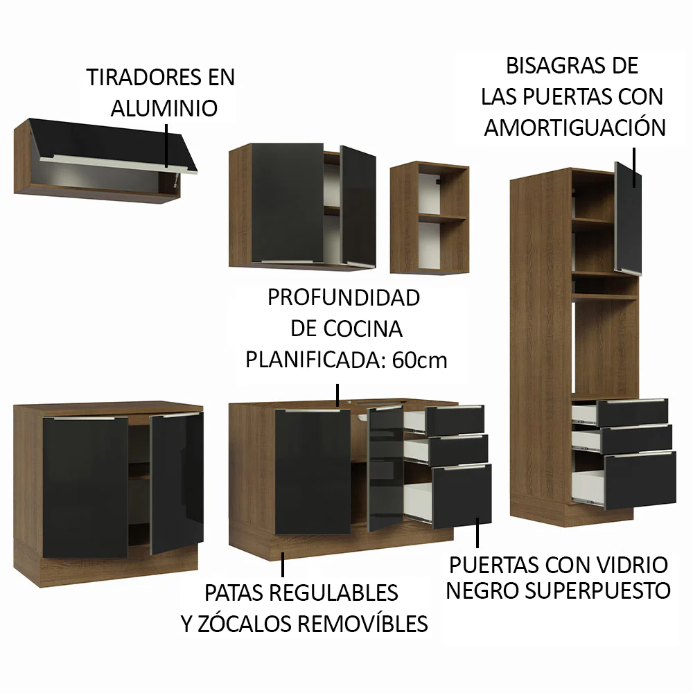 Combo completo de Cocina 260cm Marrón/Negro Lux Madesa 08 - Image 4
