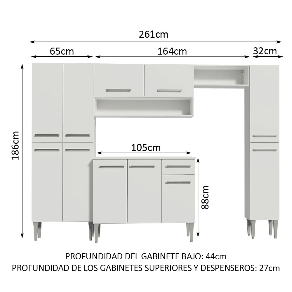Combo Completo de Cocina 261cm Blanco Emilly Hit Madesa - Image 2
