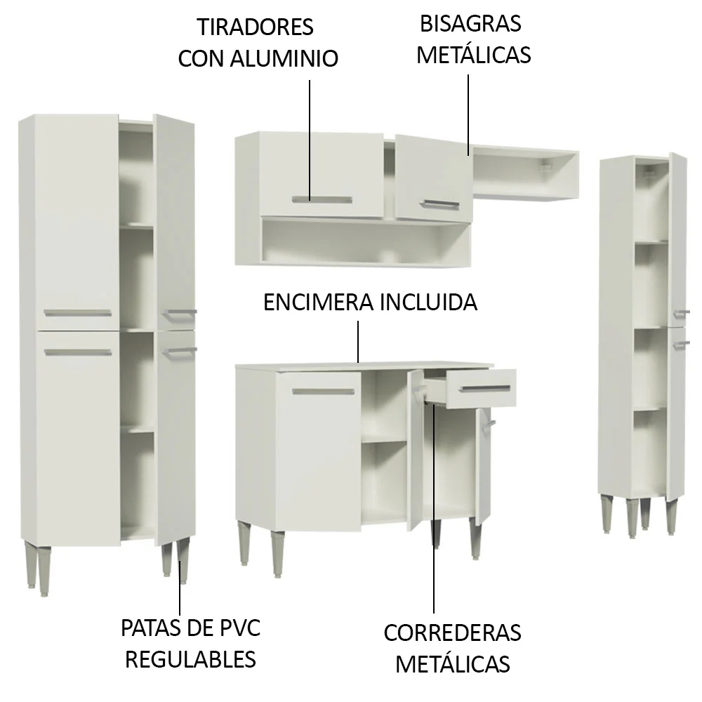 Combo Completo de Cocina 261cm Blanco Emilly Hit Madesa - Image 4