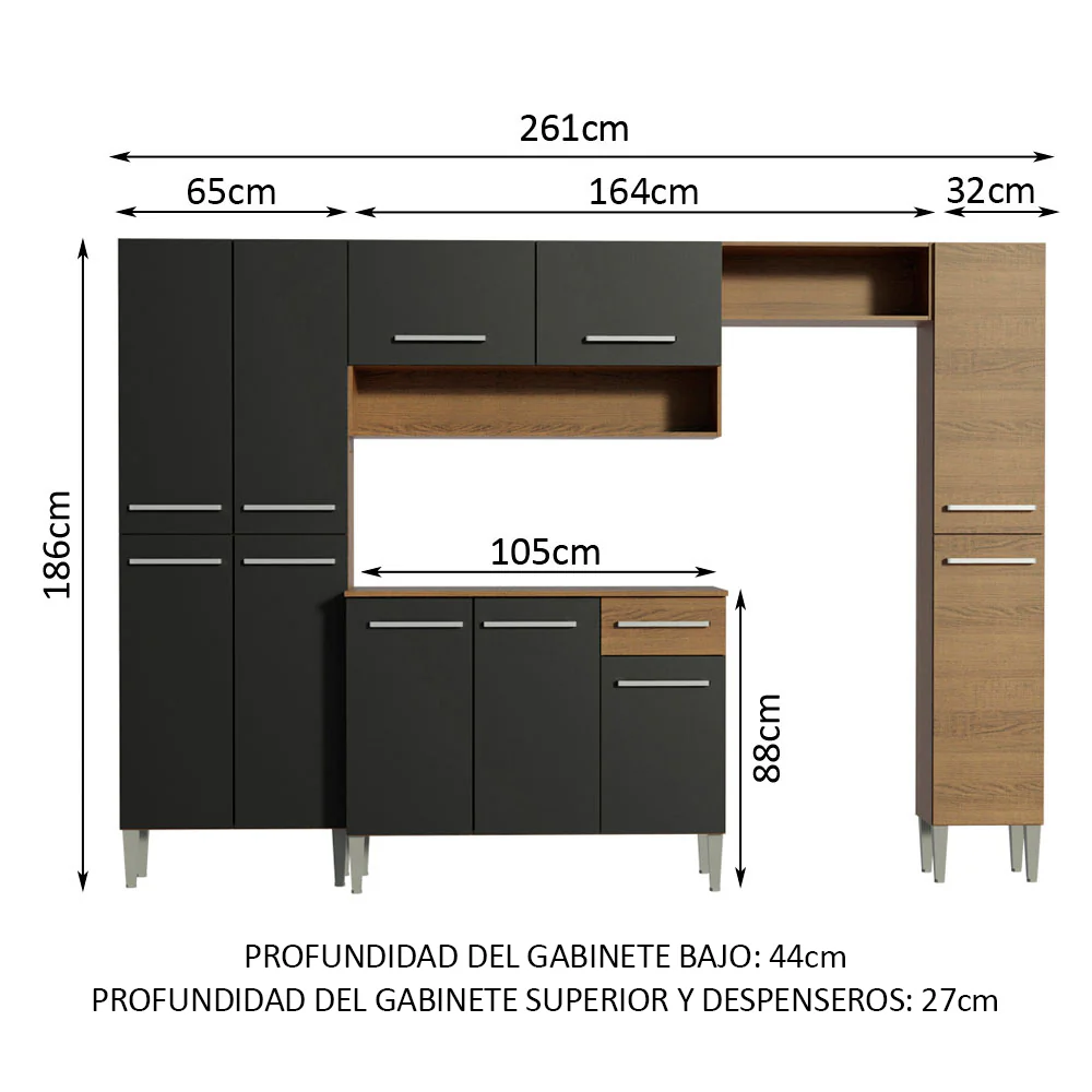 Combo completo de Cocina 261cm Emilly Hit Marrón/Negro - Image 2