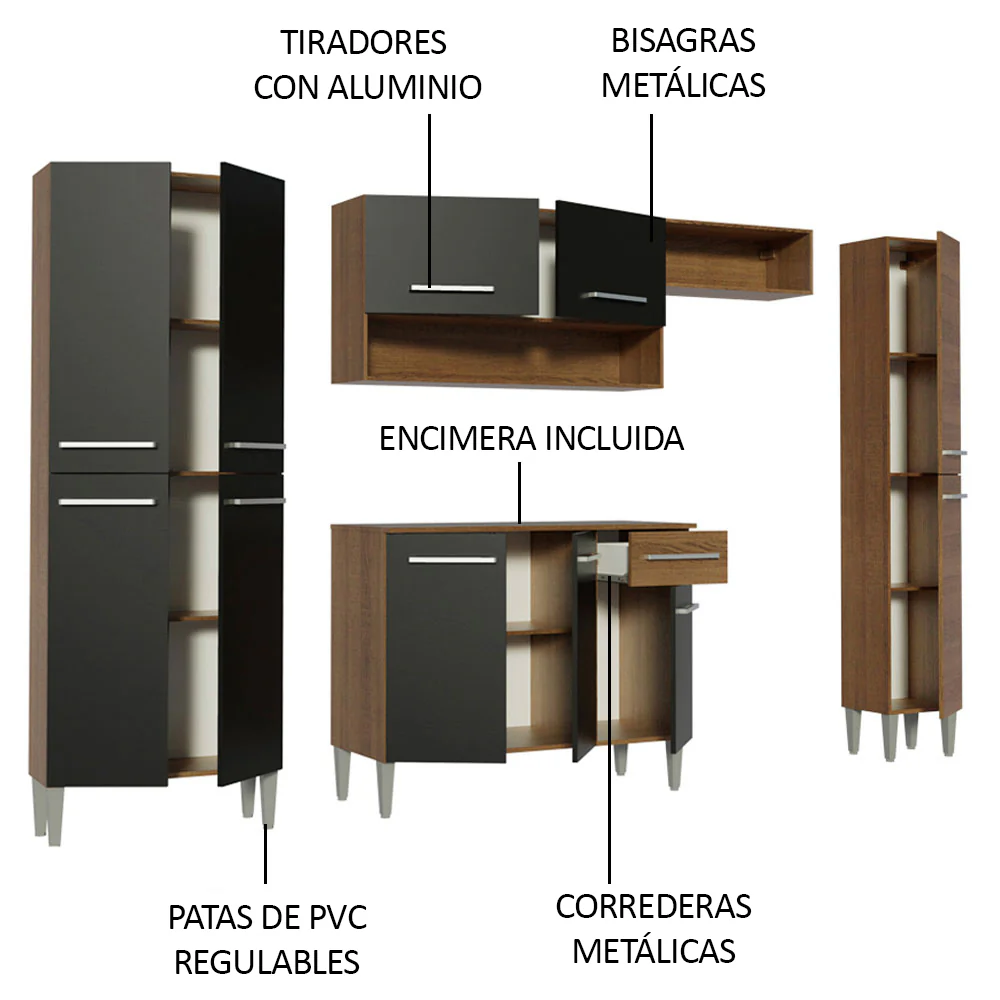 Combo completo de Cocina 261cm Emilly Hit Marrón/Negro - Image 4
