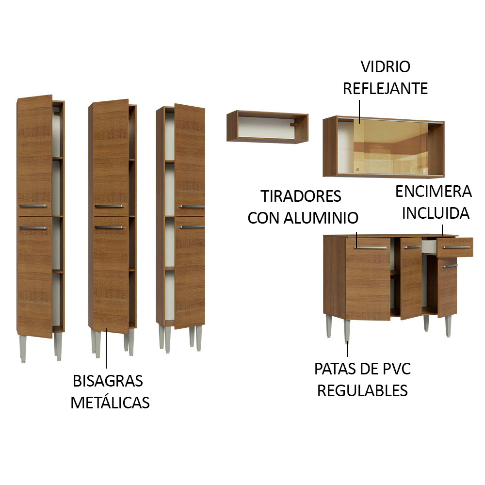 Combo completo de Cocina 261cm Emilly Madesa 05 - Marrón - Image 4