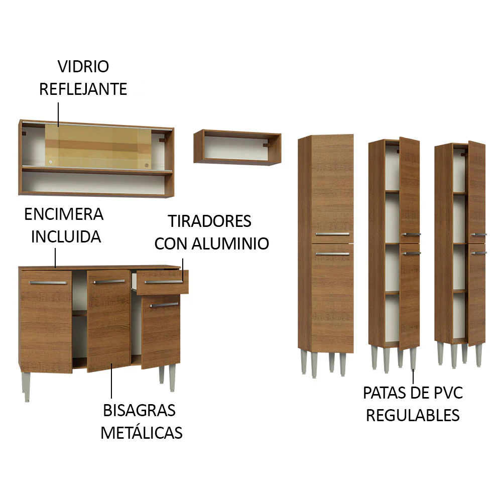 Combo completo de Cocina 261cm Emilly Madesa 08 - Marrón - Image 4