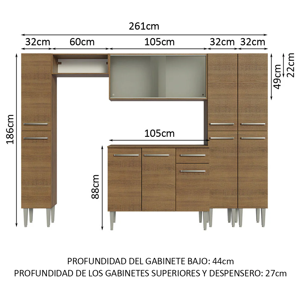 Combo completo de Cocina 261cm Marrón Emilly Madesa 06 - Image 2
