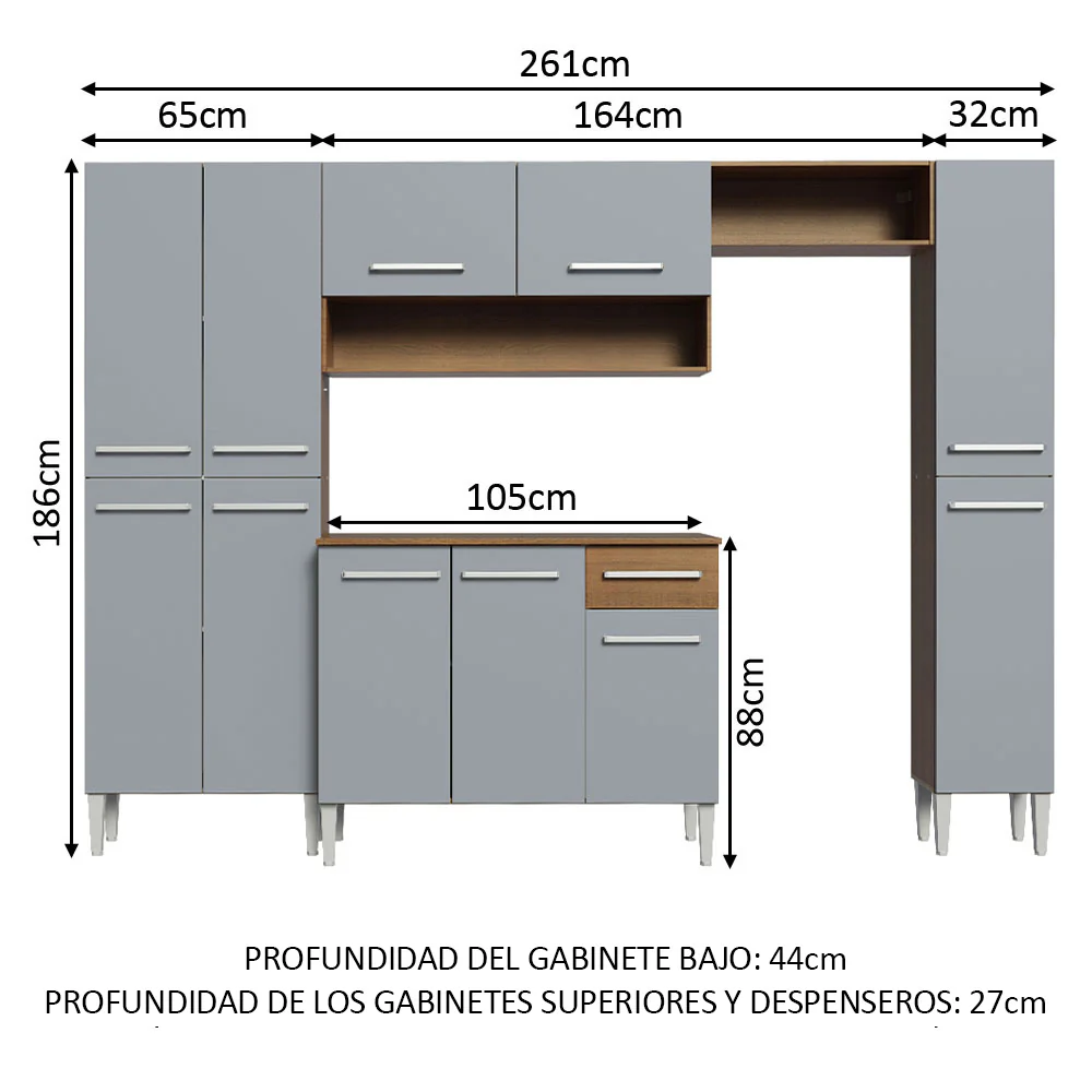 Combo Completo de Cocina 261cm Marrón/Gris Emilly Hit Madesa - Image 2