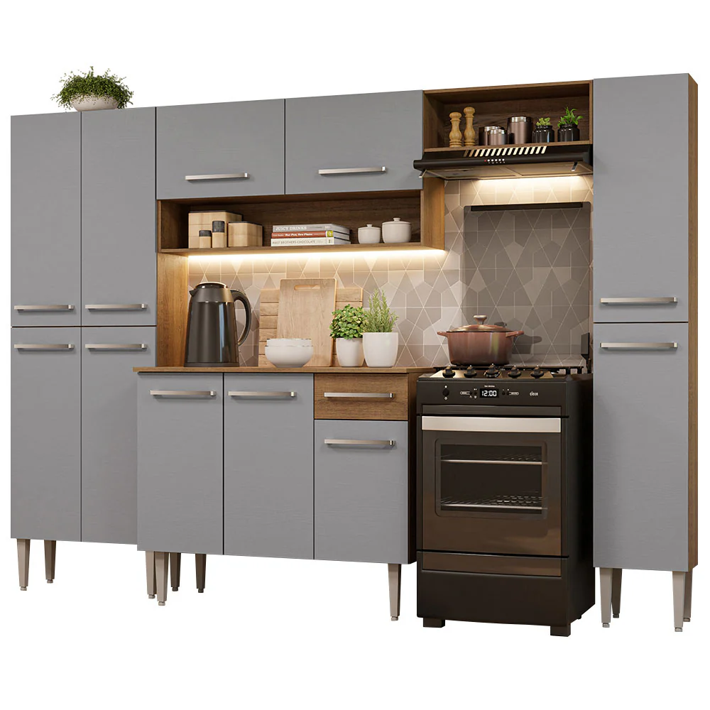 Combo Completo de Cocina 261cm Marrón/Gris Emilly Hit Madesa - Image 3