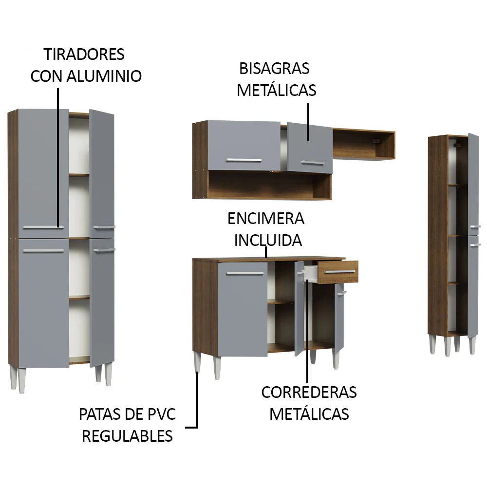 Combo Completo de Cocina 261cm Marrón/Gris Emilly Hit Madesa - Image 4