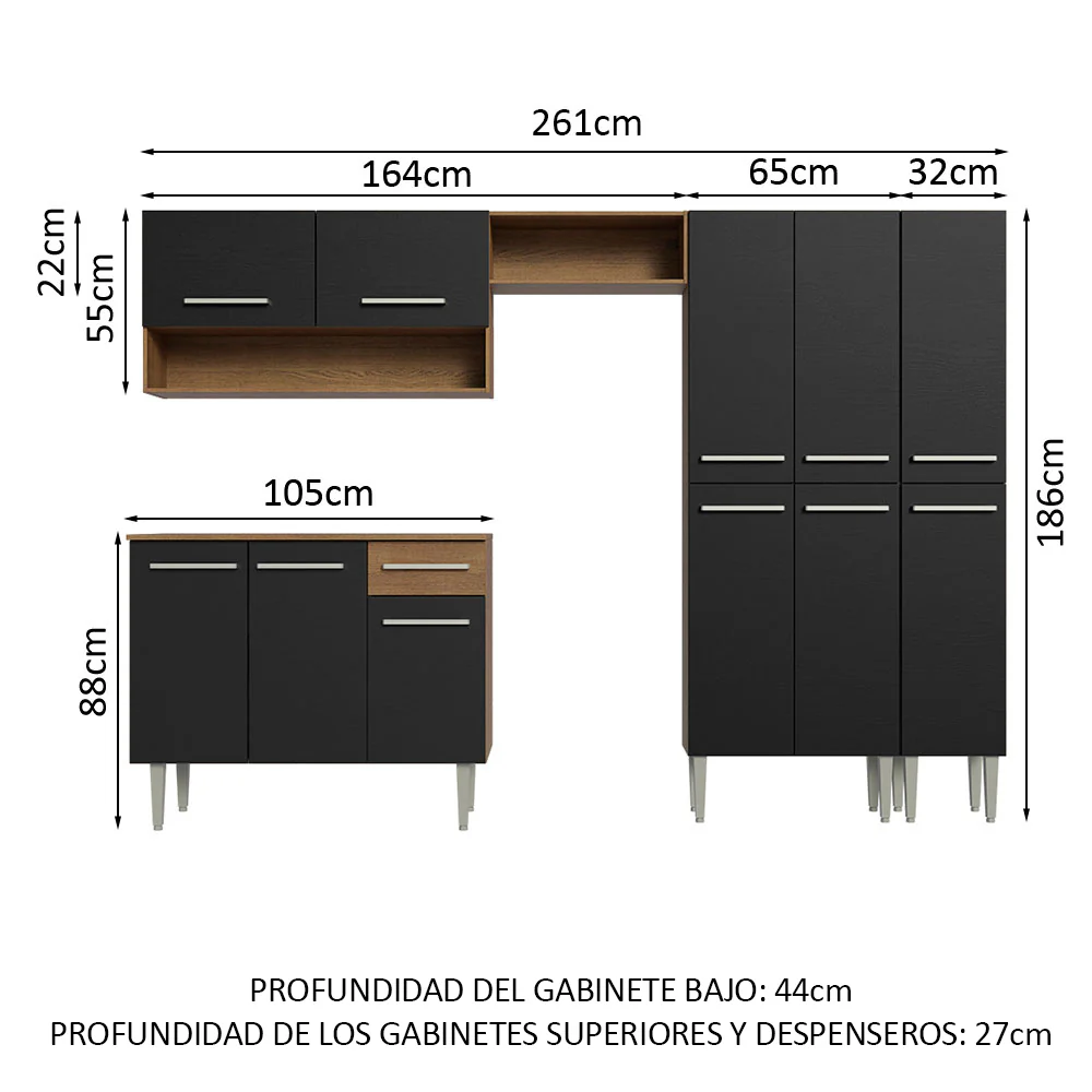 Combo completo de Cocina 261cm Marrón/Negro Emilly Madesa 02 - Image 3
