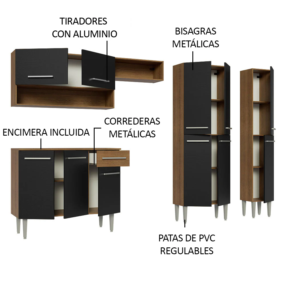 Combo completo de Cocina 261cm Marrón/Negro Emilly Madesa 02 - Image 4