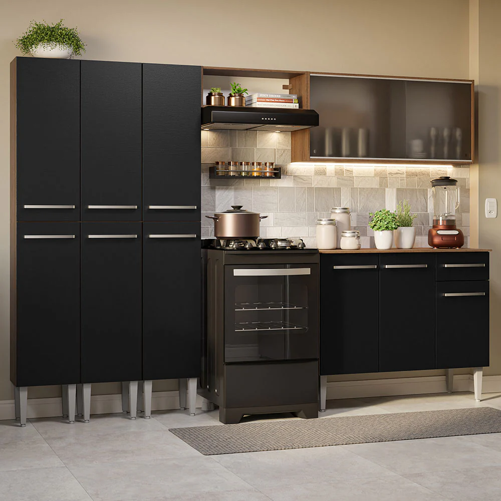 Combo completo de Cocina 261cm Marrón/Negro Emilly Madesa 03