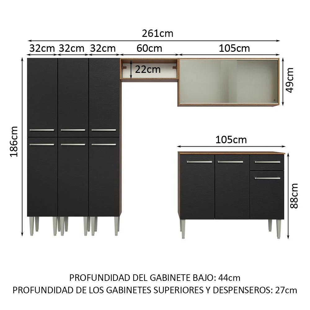 Combo completo de Cocina 261cm Marrón/Negro Emilly Madesa 03 - Image 2