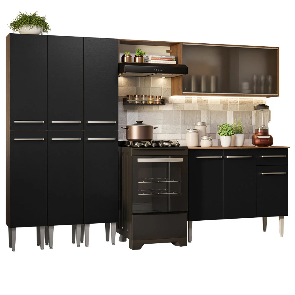 Combo completo de Cocina 261cm Marrón/Negro Emilly Madesa 03 - Image 3