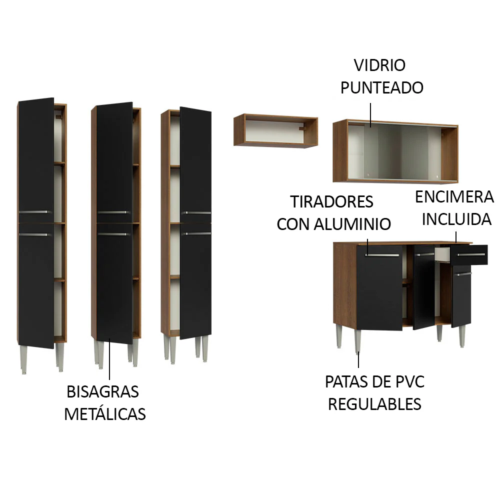 Combo completo de Cocina 261cm Marrón/Negro Emilly Madesa 03 - Image 4